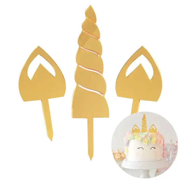 Unicorn Horns & Ears Gold Mirror Acrylic Topper