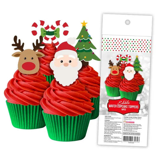 Edible Wafer Cupcake Toppers Christmas 16 piece pack