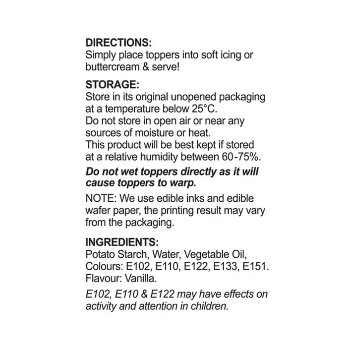 EDIBLE WAFER CUPCAKE TOPPERS - 16 PIECE PACK SP