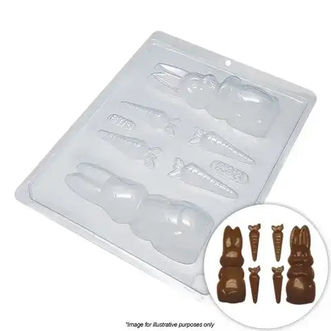 BUNNY RABBIT WITH CARROTS MOULD 1 PIECE BWB (Cake Craft)