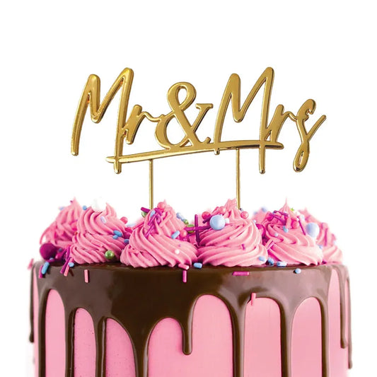 Cake Topper Mr & Mrs Metal Cake Gold