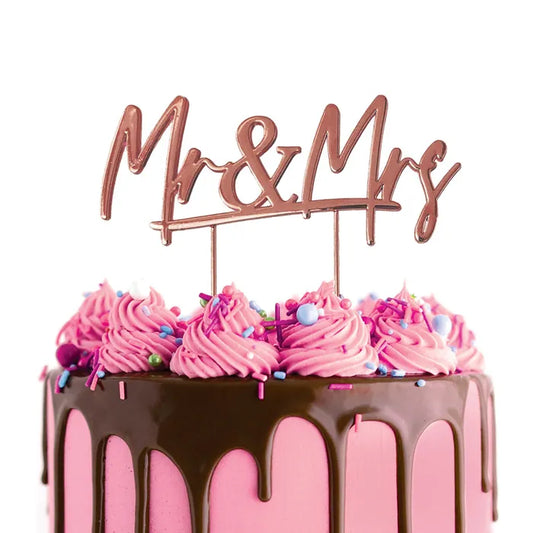 Cake Topper Mr & Mrs Metal Cake Rose Gold