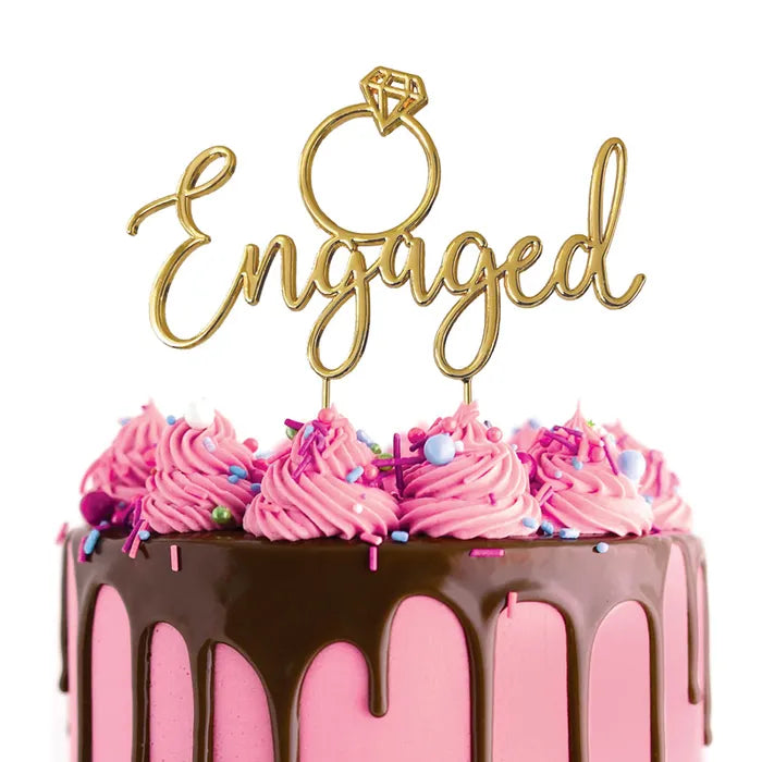 Cake Topper Engaged Metal Cake Topper Gold