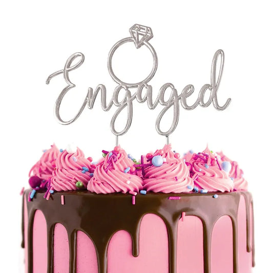 Cake Topper Engaged Metal Cake Topper Silver