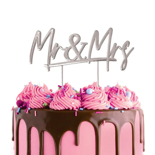 Cake Topper Mr & Mrs Metal Cake Silver