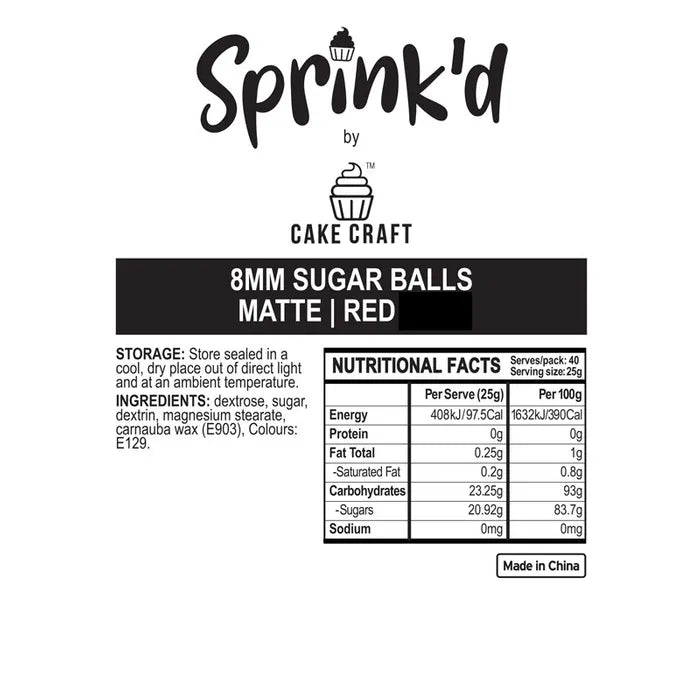 SUGAR BALLS SPRINK'D |  | RED | 8MM | 500G