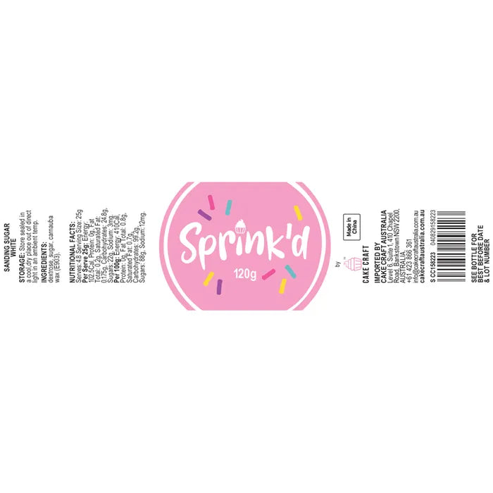 Sprinkles Sprink'd Sanding Sugar White 120g