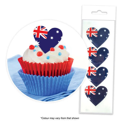 AUSTRALIAN FLAG HEART WAFER TOPPERS PACKET OF 16 (Cake Craft)
