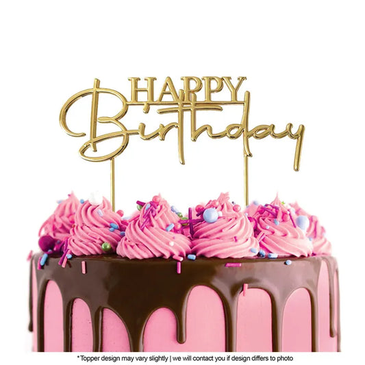 Cake Topper Happy Birthday Metal Cake Gold