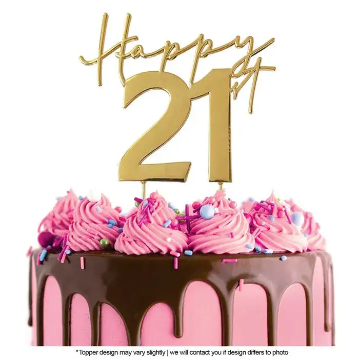 Cake Topper Happy 21st Metal Cake Topper Gold