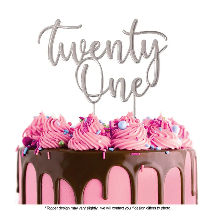 Cake Topper Twenty One Metal Cake Topper Silver