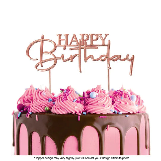 Cake Topper Happy Birthday Metal Cake Rose Gold