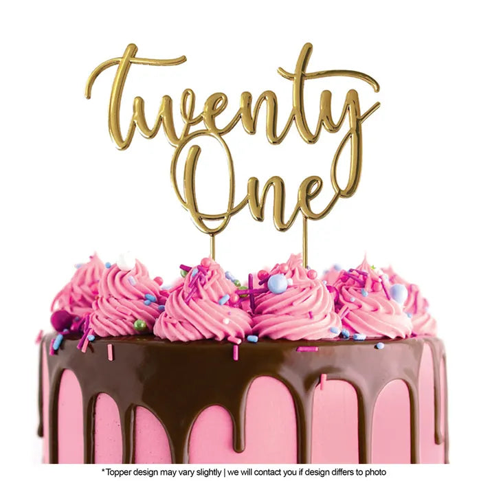 Cake Topper Twenty One Metal Cake Topper Gold