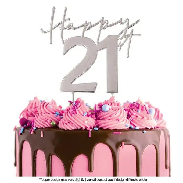 Cake Topper Happy 21st Metal Cake Topper Silver