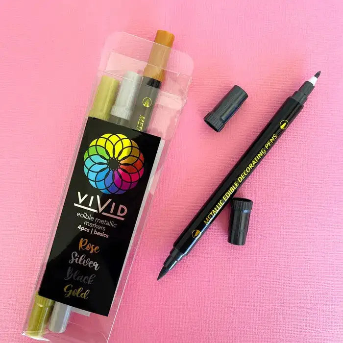Edible Metallic Markers Basics 4Pk Vivid