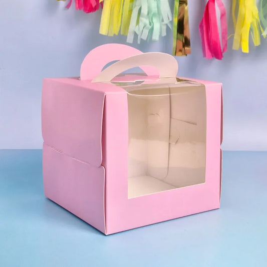 Box Pink 6.2X6.2X5.9 INCH Top Handle Cake Box