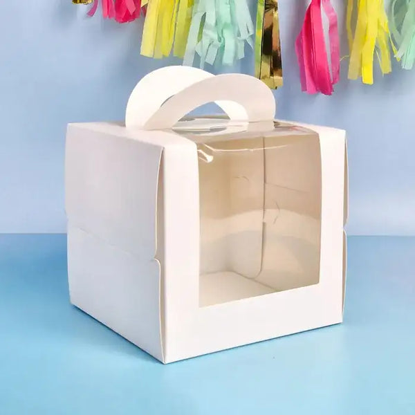Bento Top Handle 6.2" Square White Cake Box 5.9" Tall