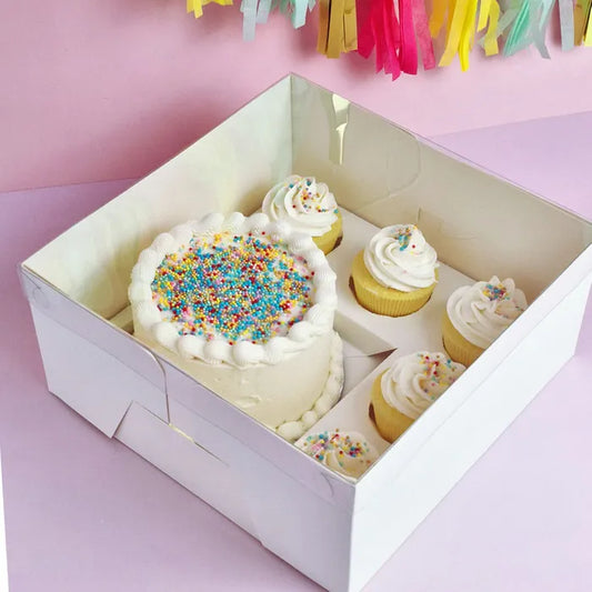 Box White Bento 5 Hole Cupcake and Cake Box Clear Lid