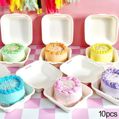 BIODEGRADABLE BENTO CAKE BOX | 6 X 6 X 3 INCH | 10 PIECES CAKE