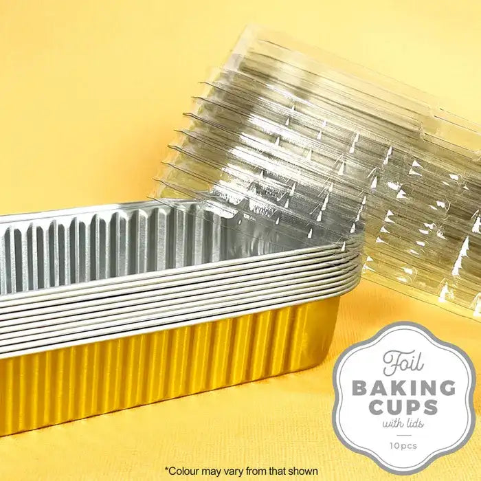 Cake Craft Foil Baking Cup With Lid Rectangle Gold 10 Pack