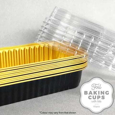 FOIL BAKING CUP WITH LID | RECTANGLE | BLACK | 10 PACKS