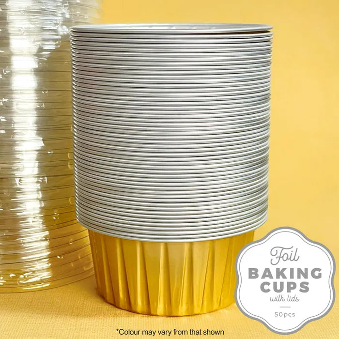 FOIL BAKING CUP WITH LID | ROUND | GOLD | 50 PACK(CAKE CRAFT)