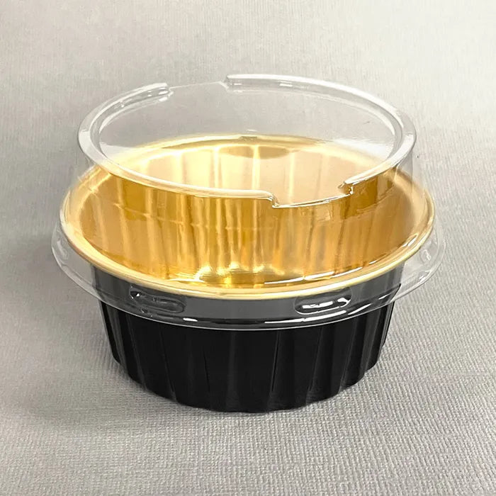 FOIL BAKING CUP WITH LID | ROUND | BLACK & GOLD | 50 PACK(CAKE CRAFT)