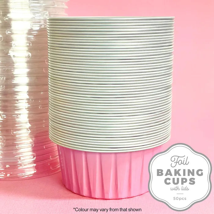 FOIL BAKING CUP WITH LID | ROUND | LIGHT PINK | 50 PACK (CAKE CRAFT)