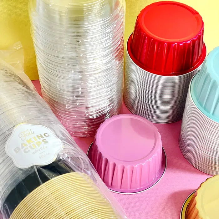 FOIL BAKING CUP WITH LID | ROUND | LIGHT PINK | 50 PACK (CAKE CRAFT)