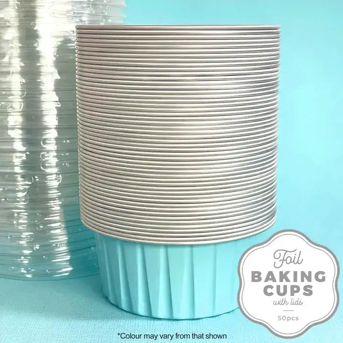 Foil Baking Cup With Lid Round Light Blue 50 Pack (Cake Craft)