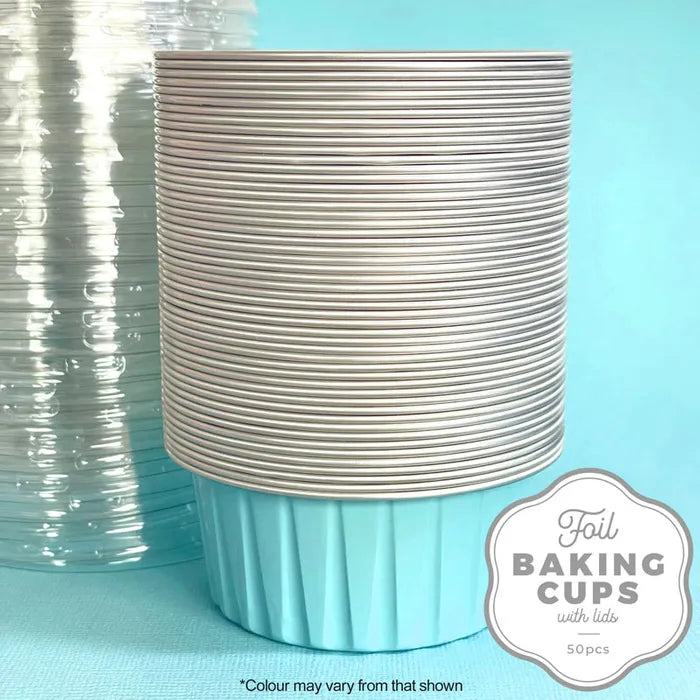 FOIL BAKING CUP WITH LID | ROUND | LIGHT BLUE | 50 PACK (CAKE CRAFT)