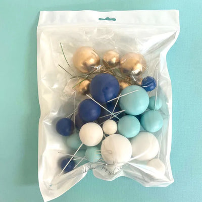 BLUE, WHITE & GOLD | DECO FOAM BALL TOPPER | 32 PC SET