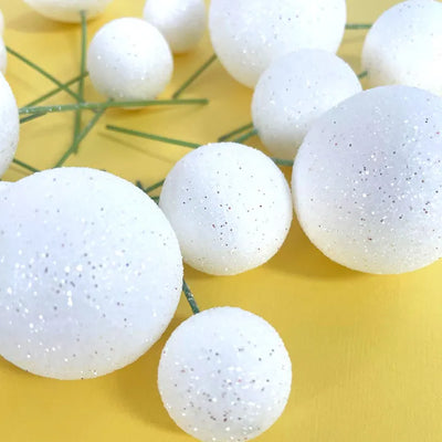 GLITTER WHITE | DECO FOAM BALL TOPPER | 20 PC SET