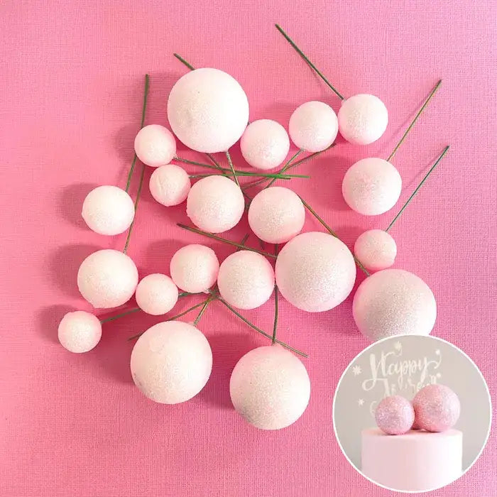 Glitter Baby Pink Deco Foam Ball Topper 20 Pc Set