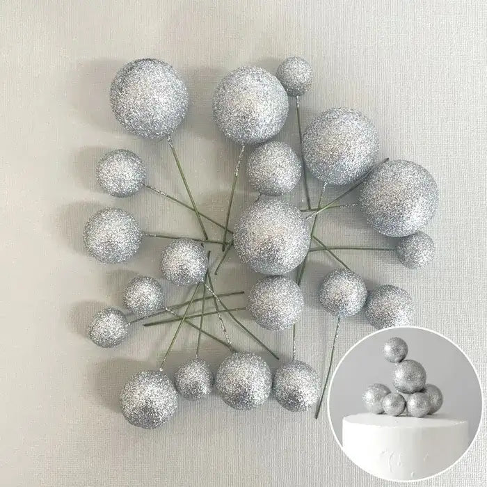 Glitter Silver Deco Foam Ball Topper 20 Pc Set