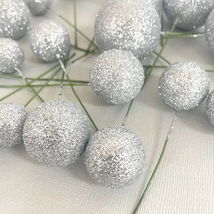 GLITTER SILVER | DECO FOAM BALL TOPPER | 20 PC SET