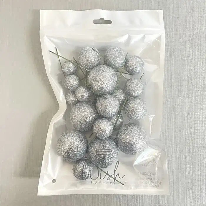 Glitter Silver Deco Foam Ball Topper 20 Pc Set – view 3