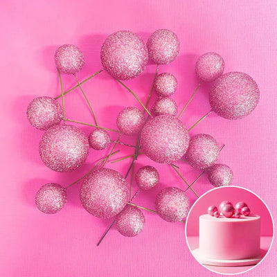 GLITTER PINK | DECO FOAM BALL TOPPER | 20 PC SET