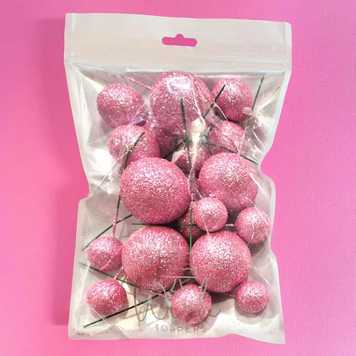 GLITTER PINK | DECO FOAM BALL TOPPER | 20 PC SET