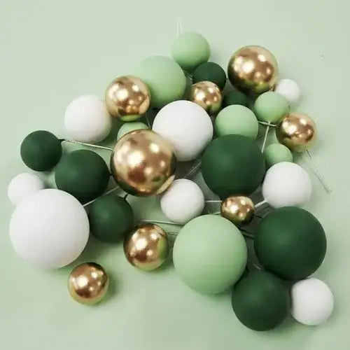 GREEN, WHITE, GOLD | DECO FOAM BALL TOPPER | 32 PC SET