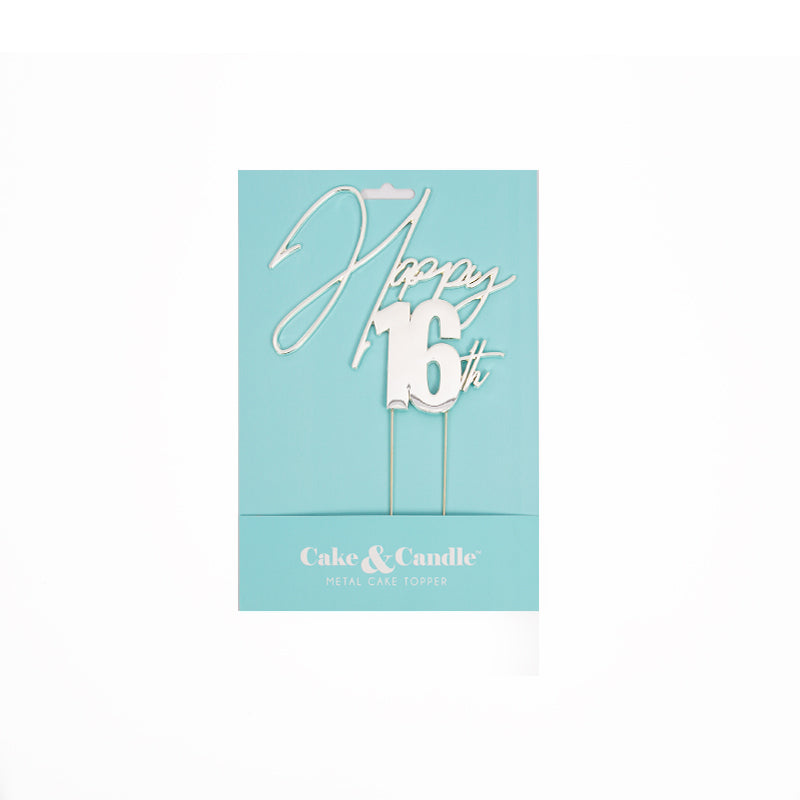 SILVER Metal Cake Topper - HAPPY 16th