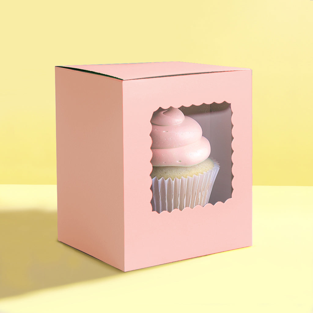 Cupcake Box Scalloped Single (Pack of 6) - PASTEL PINK