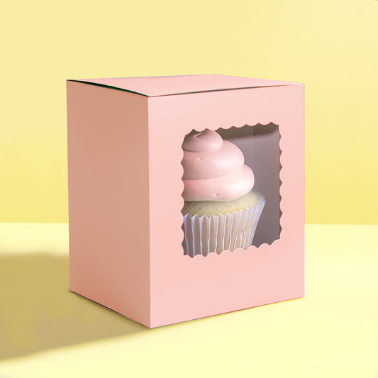 Cupcake Box Scalloped Single (Pack of 6) - PASTEL PINK