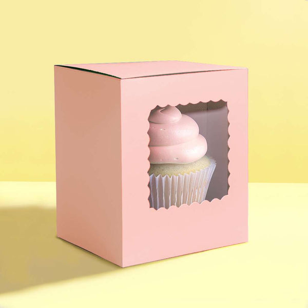 Cupcake Box Scalloped Single (Pack of 6) - PASTEL PINK