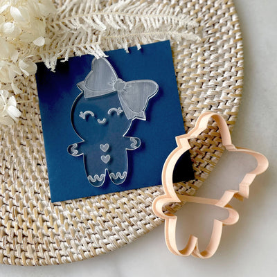 Gingerbread Girl with Bow Cutter & Debosser Set (Little Biskut) - SMALL 58mm wide x 82mm