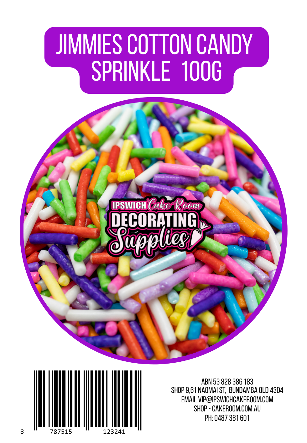 Jimmies Cotton Candy Sprinkles 100g